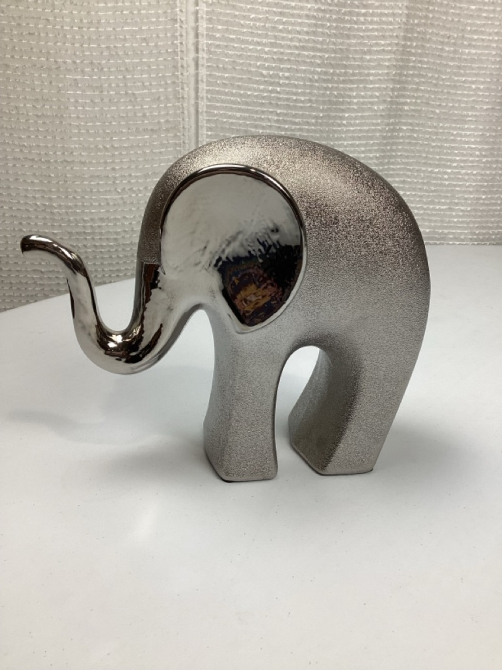 Modern Abstract Silver Tone Ceramic Elephant Statue NWOT